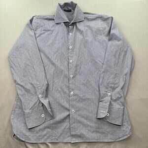 Patrick Assaraf Shirt Mens Medium Blue Geometric Pattern Office Preppy Corpcore